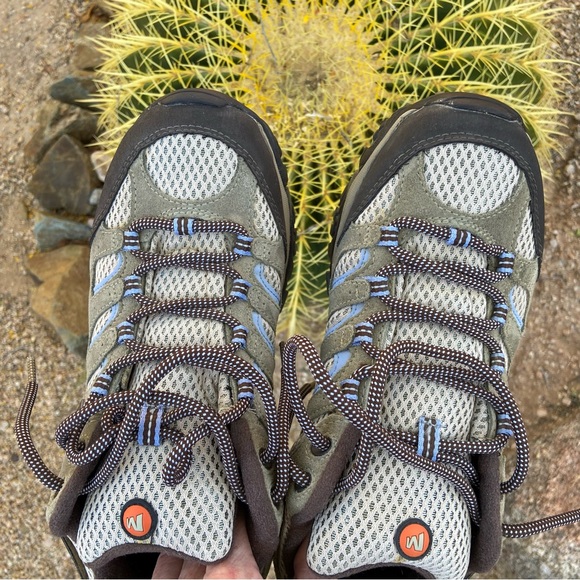 Merrell Waterproof Rugged, All Terrain Hiking Shoes in Gray + Dusty Olive - Picture 6 of 13